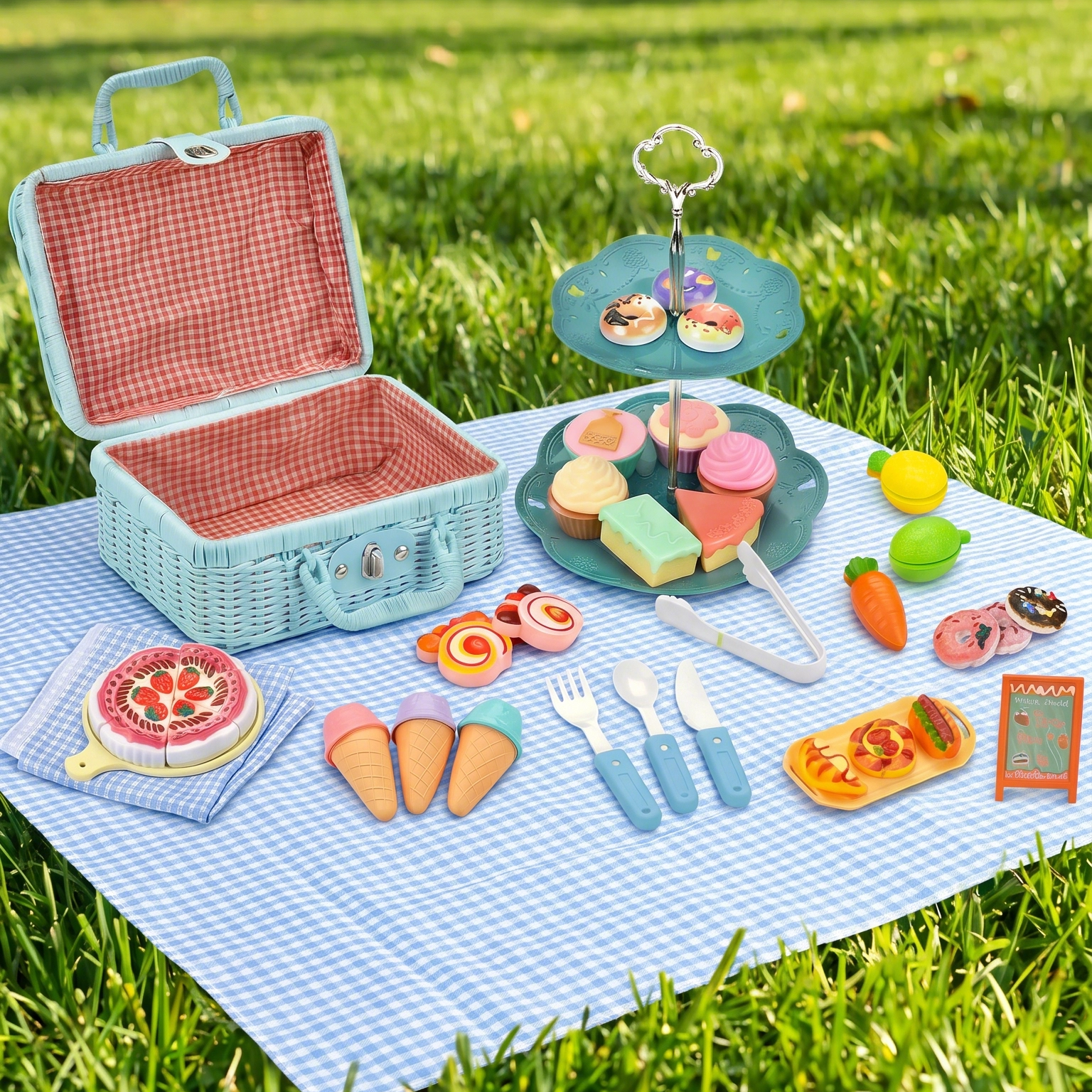Play_Picnic_Basket_Set_Toddler_Role_Play_Kitchen_Suitcase_with_Blanket_Food_Tea_Party_Basket_BUBINNA_PicnicBox_Set and Birthday Gift
